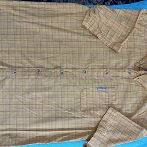 Columbia Men's Yellow and Pink Plaid Button Down Shirt